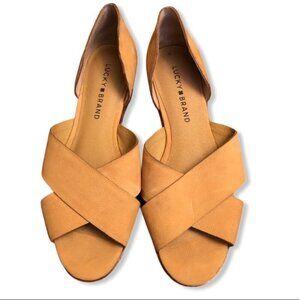 Lucky Brand Women's Tan Leather Sandal Open Toe Flats Size 6.5M